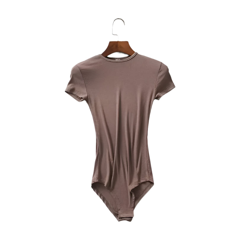 O-Neck Tops Bodysuit Women Elastic Short Sleeve Casual Female Bodysuits Summer Short Jumpsuit Clothes