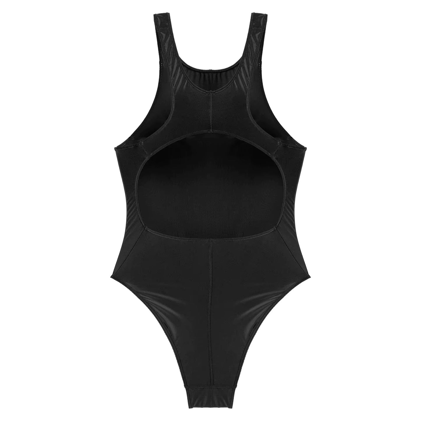 Women Sexy Swimwear Glossy One-Piece Swimsuit Ladies Cutout Back Bodysuit Stretchy Tights Leotard Swimwear Beach Bathing Suit