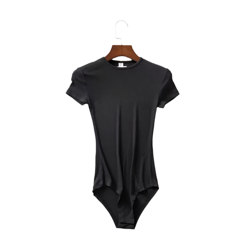 O-Neck Tops Bodysuit Women Elastic Short Sleeve Casual Female Bodysuits Summer Short Jumpsuit Clothes