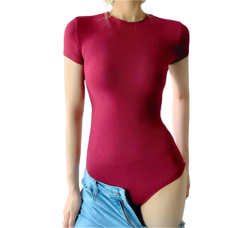 O-Neck Tops Bodysuit Women Elastic Short Sleeve Casual Female Bodysuits Summer Short Jumpsuit Clothes