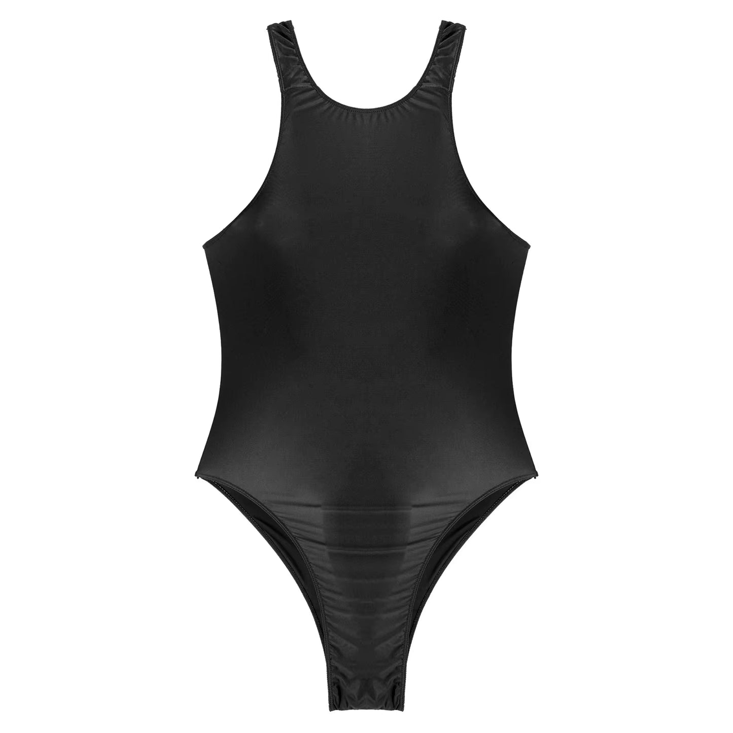 Women Sexy Swimwear Glossy One-Piece Swimsuit Ladies Cutout Back Bodysuit Stretchy Tights Leotard Swimwear Beach Bathing Suit
