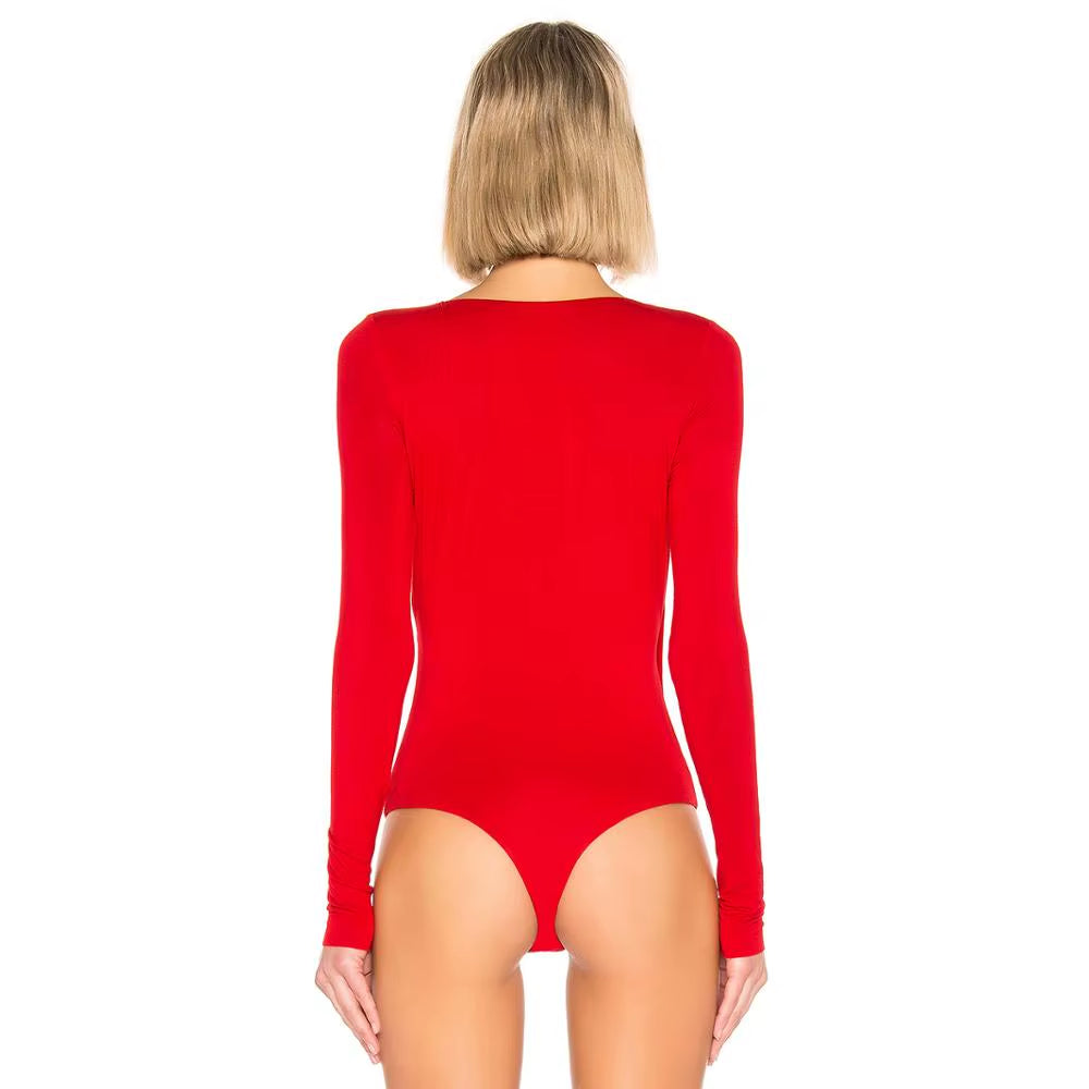 -Deep-V Neck Bodysuit for Women, Thong Surplice, Long Sleeve Tops, Sexy Jumpsuits, White, Red, Black, Summer Body Suits,