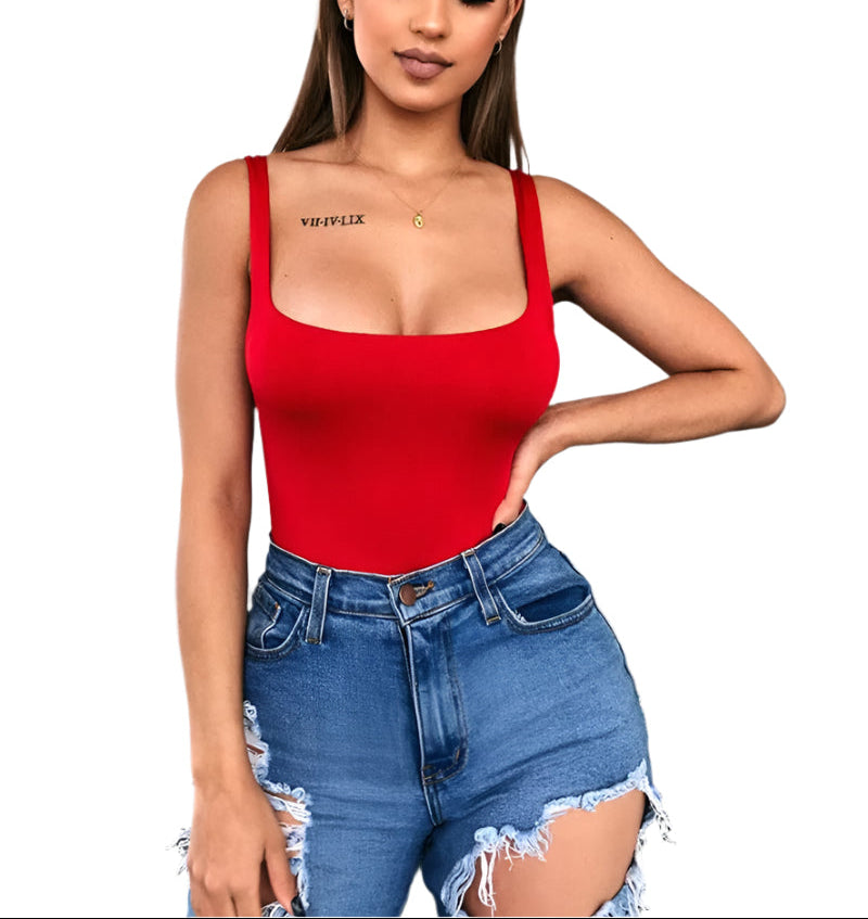 Black Minimalist Highstreet Solid Slim Fitted Halter round Neck Skinny Summer Bodysuit Women Sexy Streetwear Bodysuits