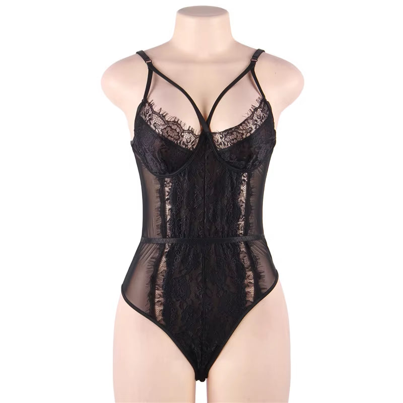 Women'S Lace Bodysuit Sexy Eyelash Naughty Teddy Lingerie for Women Top Body Snap Crotch Bodysuit plus Size XXXL 5XL Catsuit