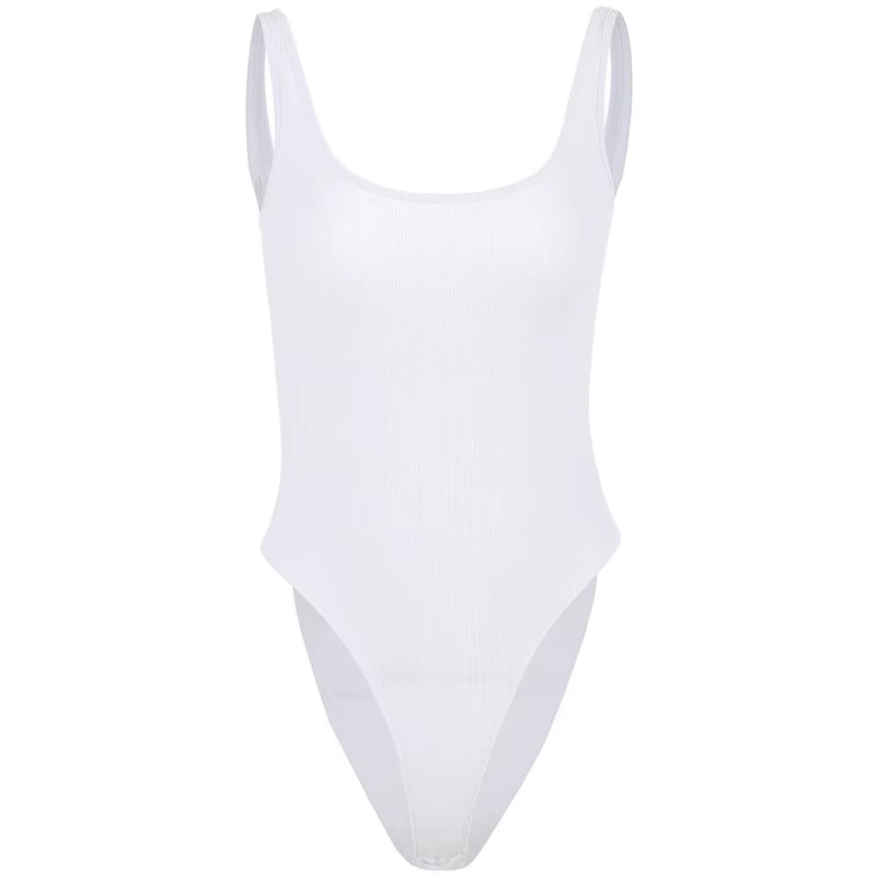 White Strappy Bodysuit Sexy Backless Ribbed Bodysuit Romper String Femme Sexy Sleeveless Tank Top Gloved Bodysuit Body Female