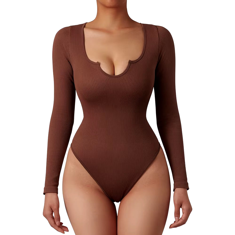 Long Sleeve Bodysuit Women Fashion Strappy Top Body Streetwear Sexy Bodycon Female Notch Neck Slim Overalls Top Bodysuit Women