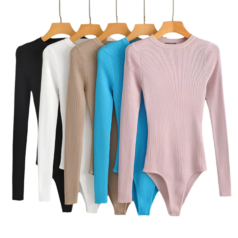 Women Knitted Solid Color Bodysuit Tops Elastic Slim Long Sleeve O-Neck Jumpsuit 2021 Spring Autumn Bodysuits