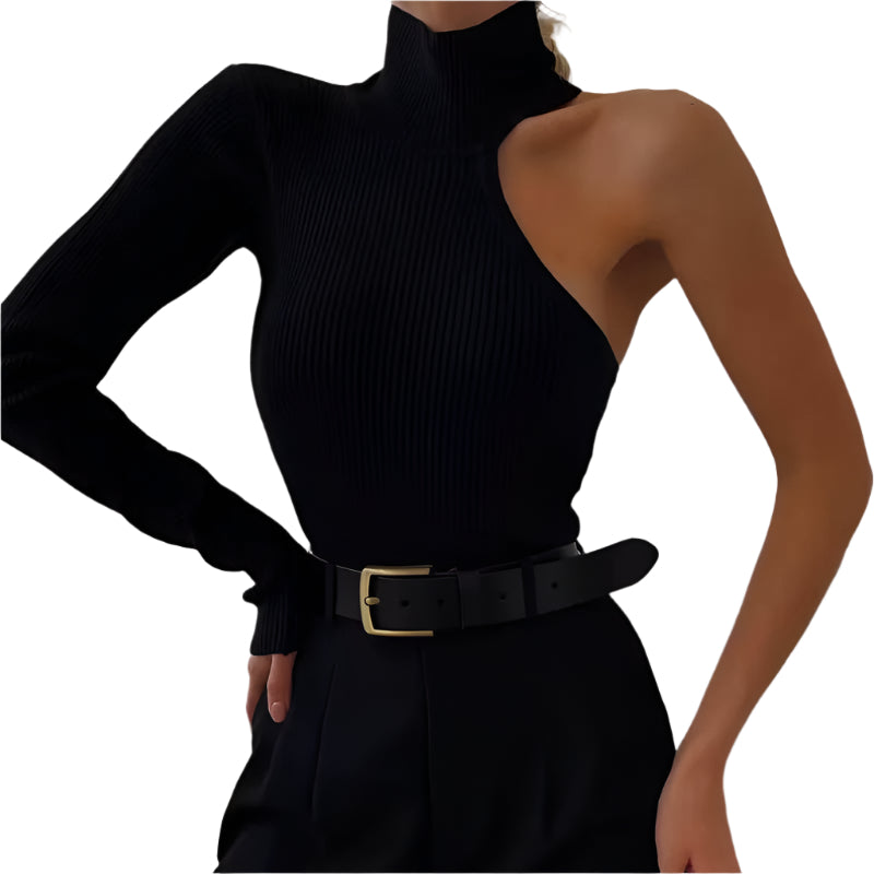 One Shoulder Kintted Bodysuit Women Turtleneck Black Bodysuit Ladies Skinny Bodysuit Body Femme