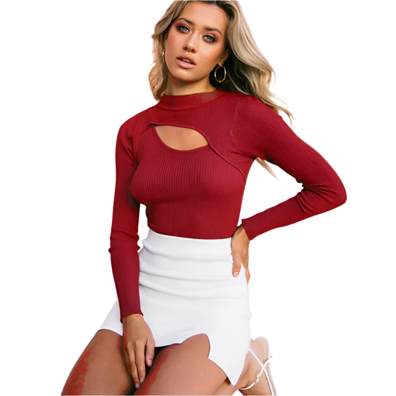 Skinny Chest Hollow Out Sexy Women Bodysuit Solid O Neck Long Sleeve Bodycon Rompers Jumpsuit Casual Basic White Bodysuit Top