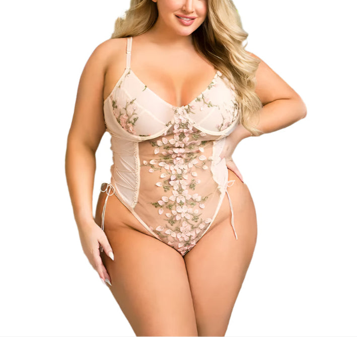 Embroidery Strap Traf Butterfly Lace Bodysuit Women Sexy One Pieces Ladies Mesh Teddy Lingerie Top Femme 5XL Oversized Leotard