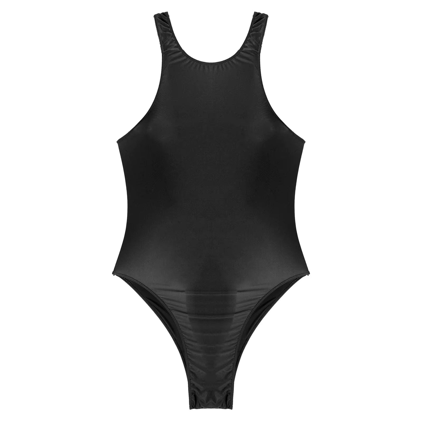 Women Sexy Swimwear Glossy One-Piece Swimsuit Ladies Cutout Back Bodysuit Stretchy Tights Leotard Swimwear Beach Bathing Suit