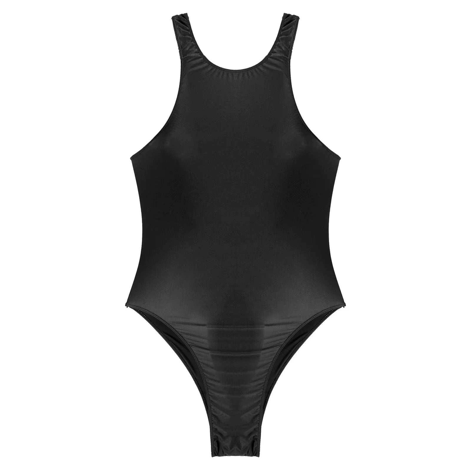 Women Sexy Swimwear Glossy One-Piece Swimsuit Ladies Cutout Back Bodysuit Stretchy Tights Leotard Swimwear Beach Bathing Suit