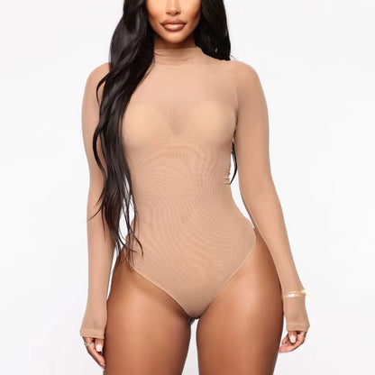 2022 Woman See through Open Crotch Underwear Mesh Transparent Thong Bodysuit Jumpsuit Long Sleeve Bodysuit Lingerie Nightwear