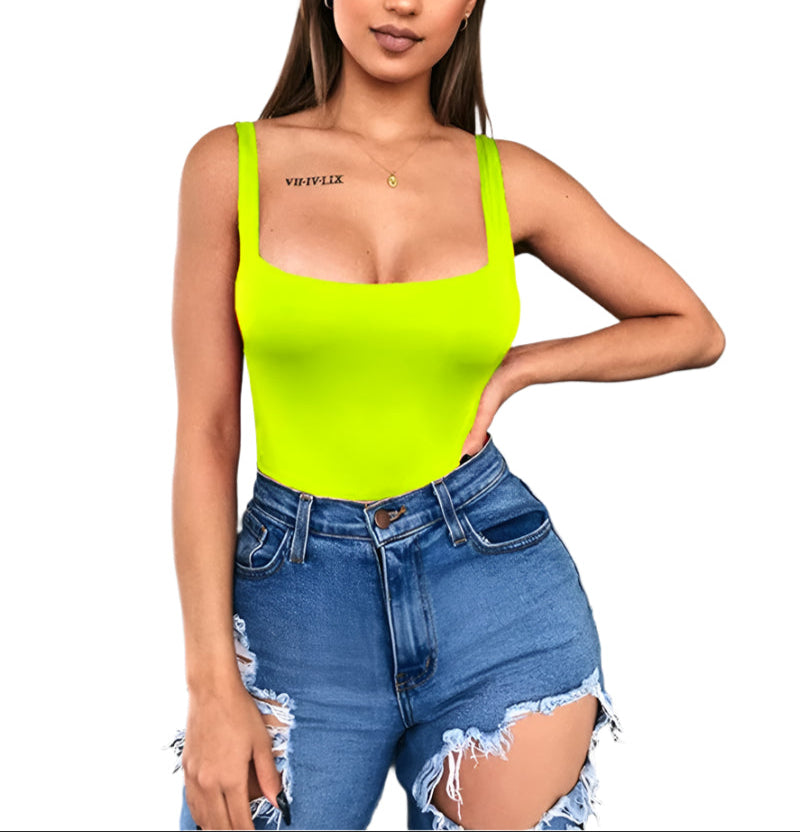 Black Minimalist Highstreet Solid Slim Fitted Halter round Neck Skinny Summer Bodysuit Women Sexy Streetwear Bodysuits