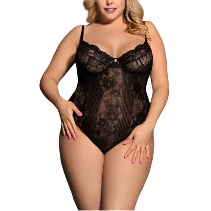 Body Mujer Sexy Teddy Floral Lace Striped Leotard Women 5XL Rompers Womens Jumpsuit See through Bodysuit Top Woman Lingerie